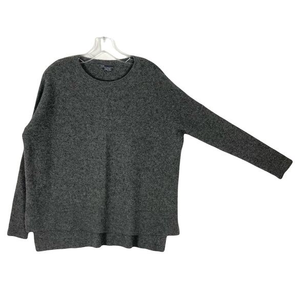 Nwot VINCE Sweater M Oversized Grey Yak Wool Ribbed Slits High-Low Crewneck